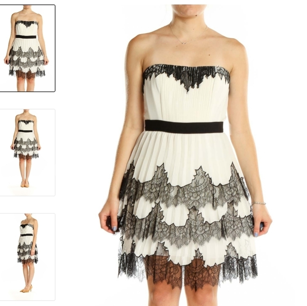 BCBGMAXAZRIA White Black Flare Strapless Lace Dress Size 0